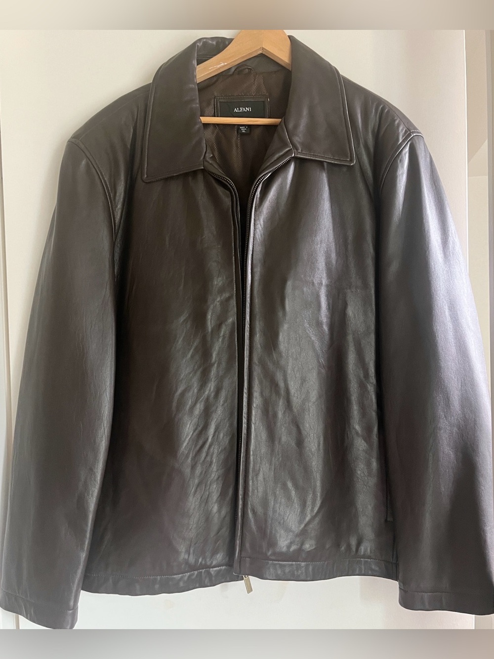 Alfani Men's XL Genuine Leather Jacket Soft Brown Zip Front Classic Minimalist